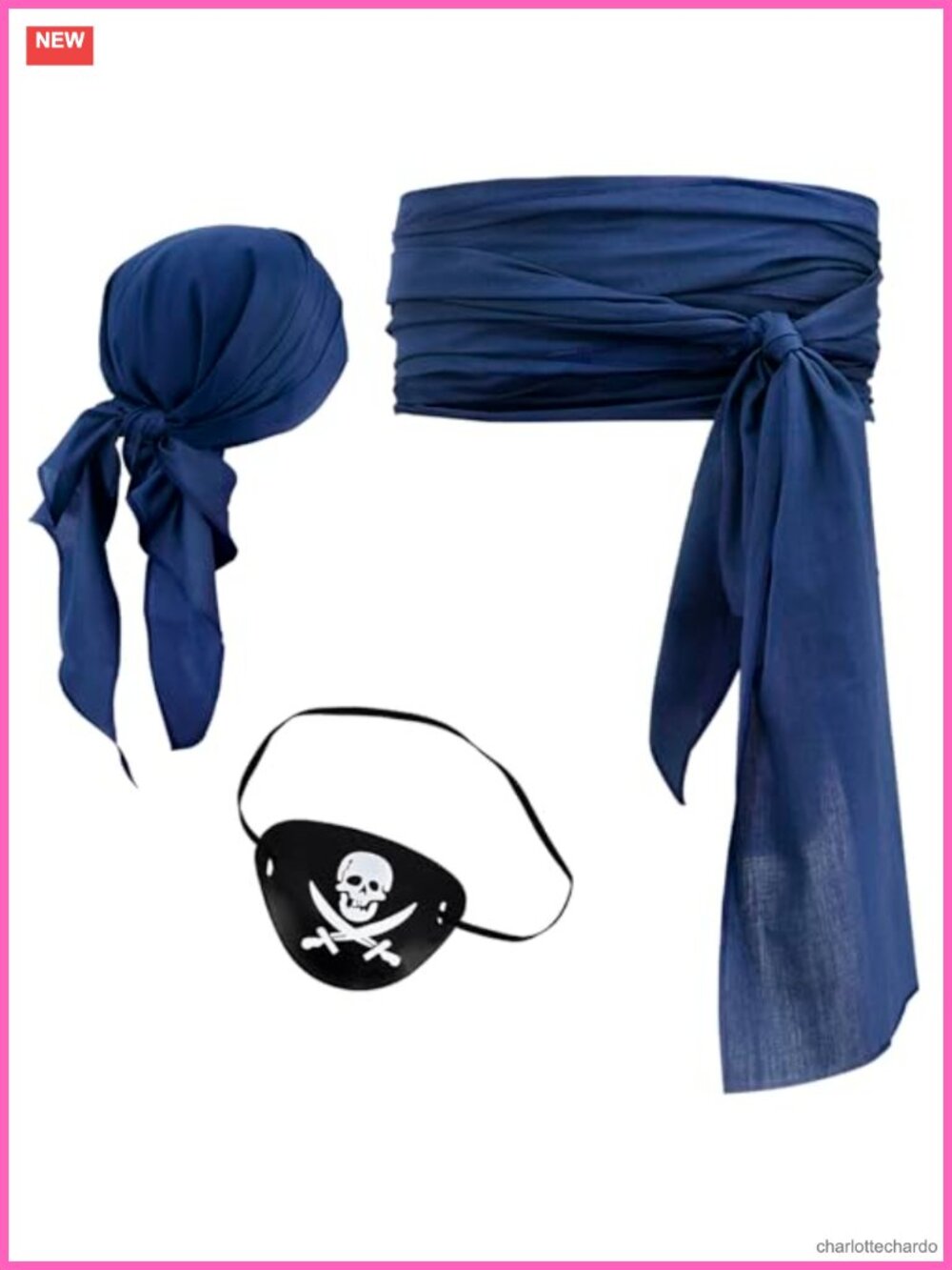 Pirate Costume 3 Pc Set Head Scarf Bandana Belt Waist Sash Eye Patch Halloween
